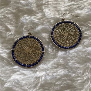 Large Round Silver and Blue Earrings